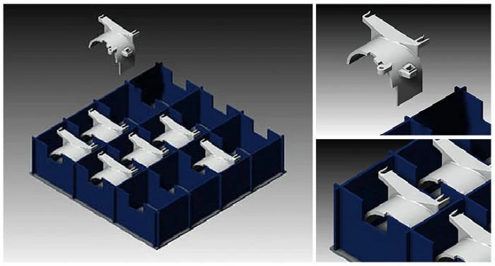Modelo tridimensional de uma divisória técnica desenvolvido pela equipe de projetos
